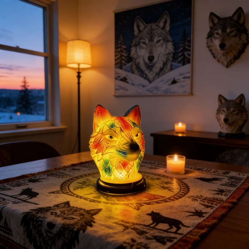 TEMU Wolf Head Statue Lamp, 3d Illusion Wolf Led Night Light, For Bedroom Desk Warm Ambiance, Soft Decor Night Light, Animal Shaped Lamp For Wolf Enthusiasts And Holiday Gift