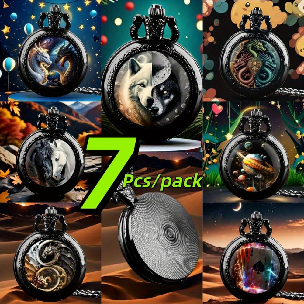 TEMU Set Of 9 Round Medium-sized Classic Pocket Watches, Perfect Gifts For For Birthdays, Halloween, Christmas, And New Year thumbnail 2