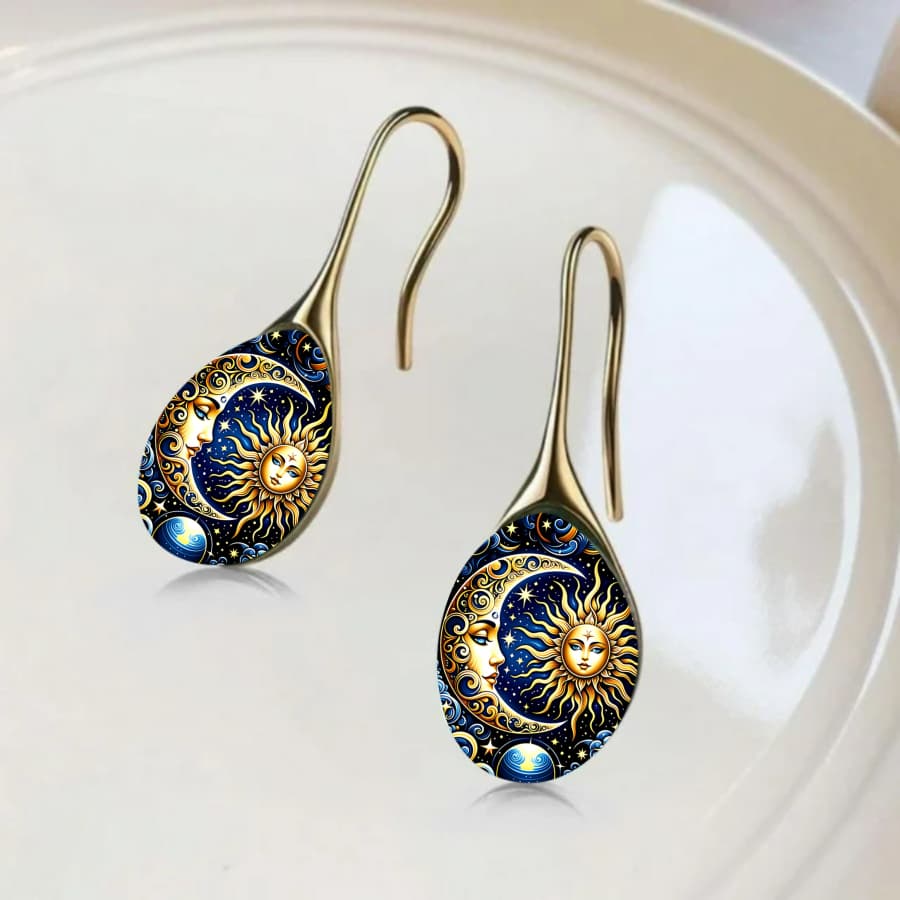 TEMU 2pcs Sun And Moon Earrings Celestial Earrings Earrings Ovalearrings Star Earrings Jewelry Accessories Unique Jewelry Christmas Gifts Valentine's Day Gifts Everyday Gifts Easter Gifts