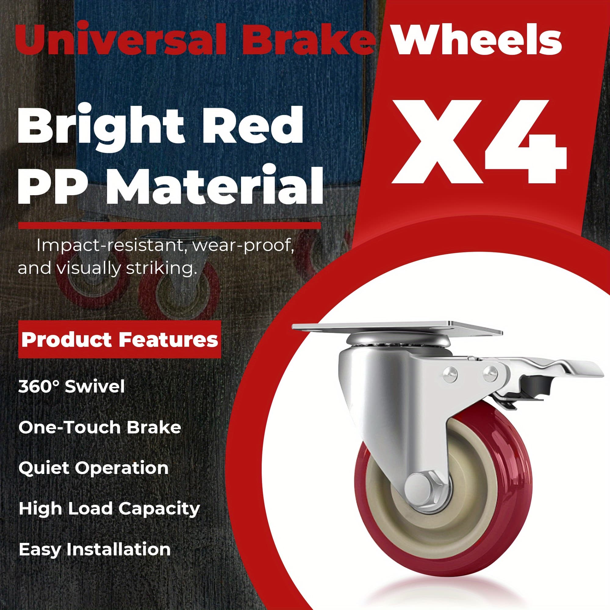 TEMU Set Of 4 Heavy-duty 4-inch Wheels With A Safety Brake, Featuring Silent Locking Casters