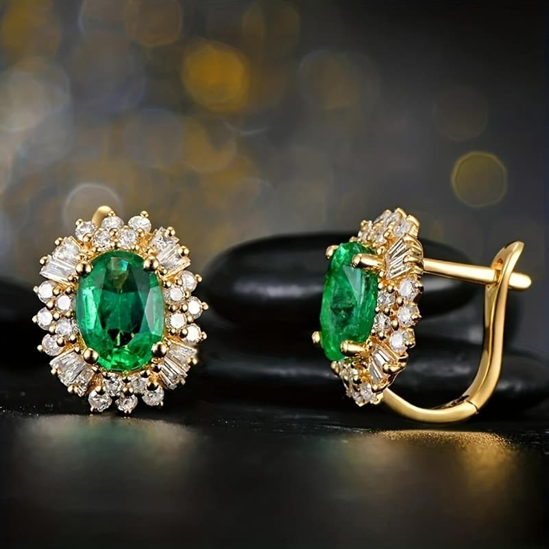 TEMU Women's Vintage Elegant Inlaid Green Synthetic Zirconia Hoop Earrings For Women Bride Perfect For Weddings Anniversary Gifts Parties Vacations Daily