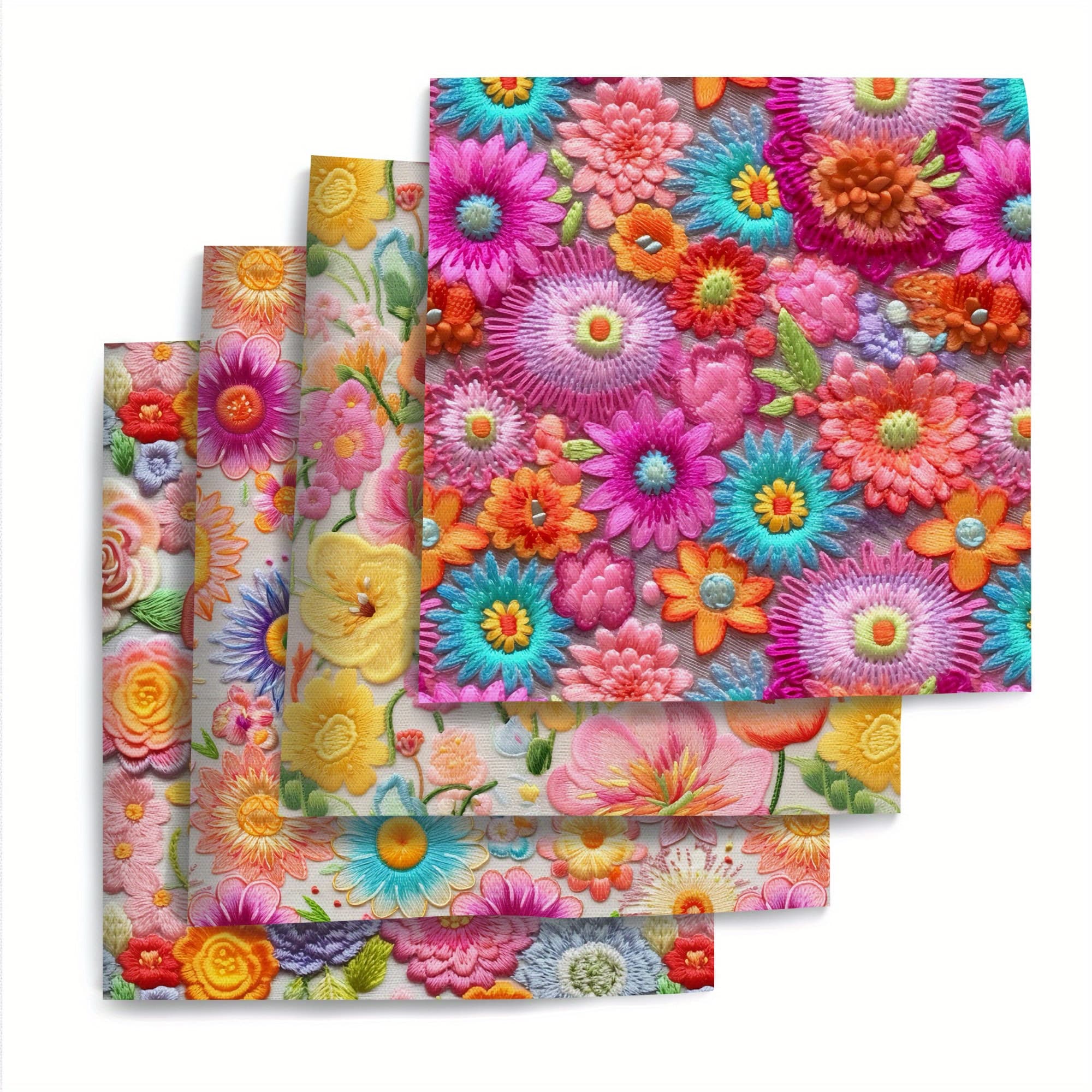 TEMU 4pcs/set 7.87x7.87inch (20x20cm) Imitation Embroidery Series Precut Quilting Fabric Bundle, Polyester Quilting Squares For , Crafts Projects, Wallet Making