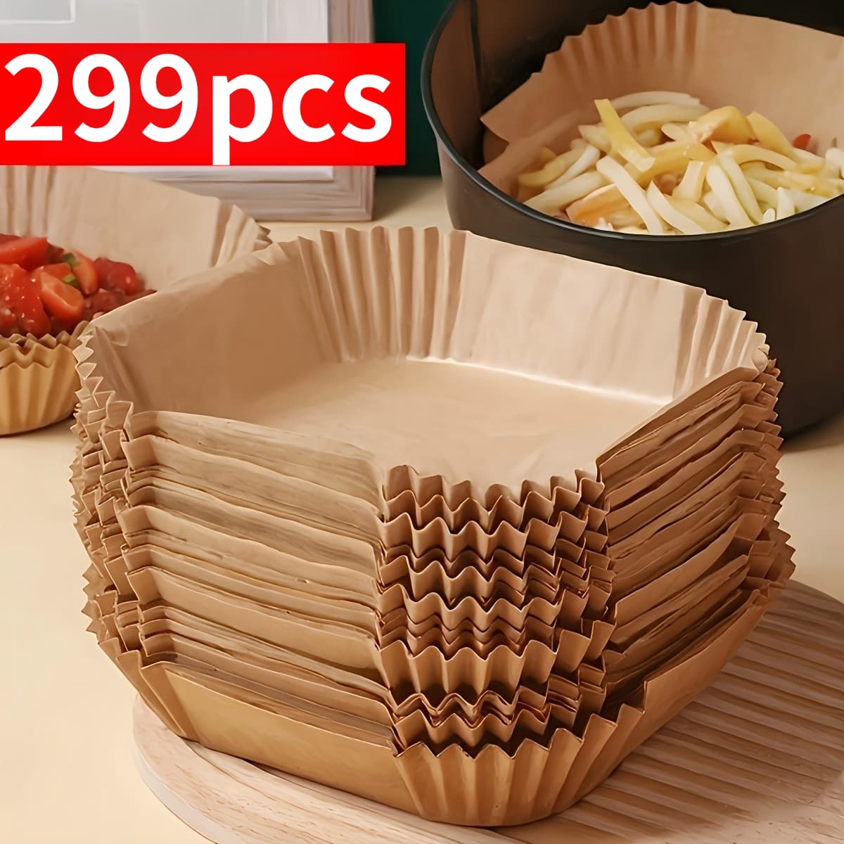 TEMU 299pcs Disposable Brown Air Fryer Paper Liners, Multipurpose For Baking Roasting Microwave, Easy Clean For Home And Commercial Use