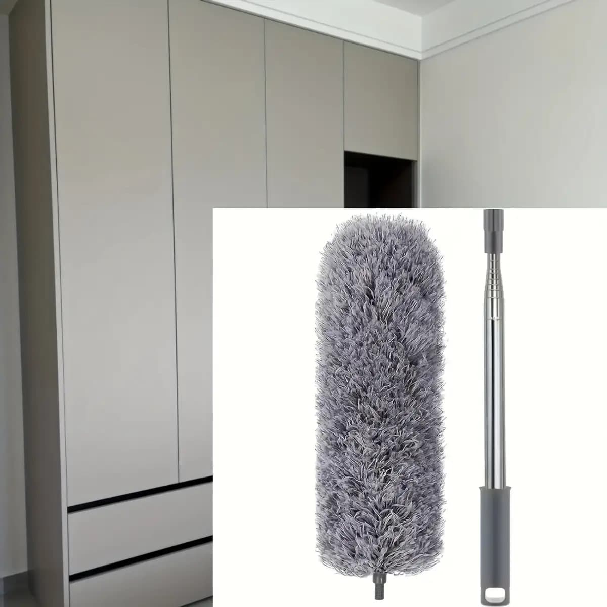 TEMU Extendable Microfiber Dusting Brush- Flexible Head, Reusable And Washable, Suitable For High Ceilings, Living Rooms, Bedrooms, Bathrooms, And Patios- No Batteries Needed
