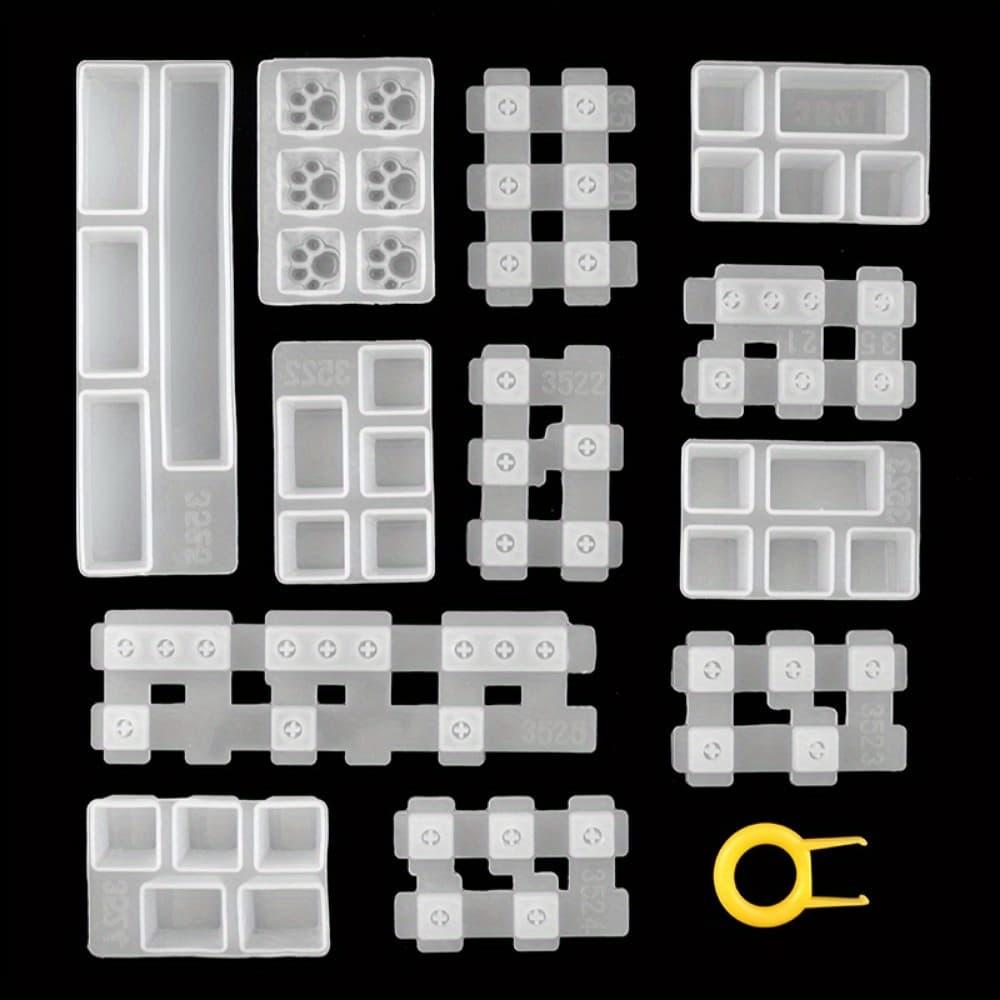 TEMU Keycaps Epoxy Resin Casting Molds Set For Mechanical Gaming Keyboard Polymer Clay Crafts 7 Silicone Trays With Key Puller
