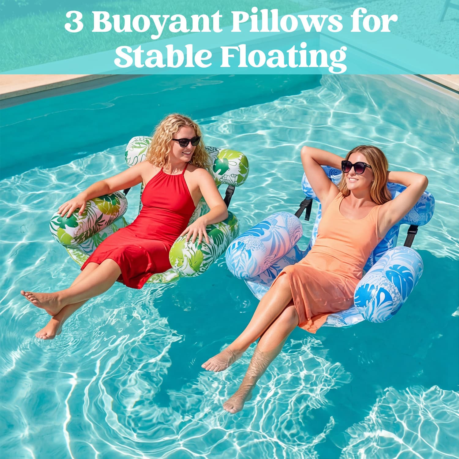 TEMU Heavy Duty Adult Pool Floats 2-pack: Xl Floating Lounge Chairs For Pool, Beach, Lake - Water Relaxation, Pool Chair Inflatable Pool