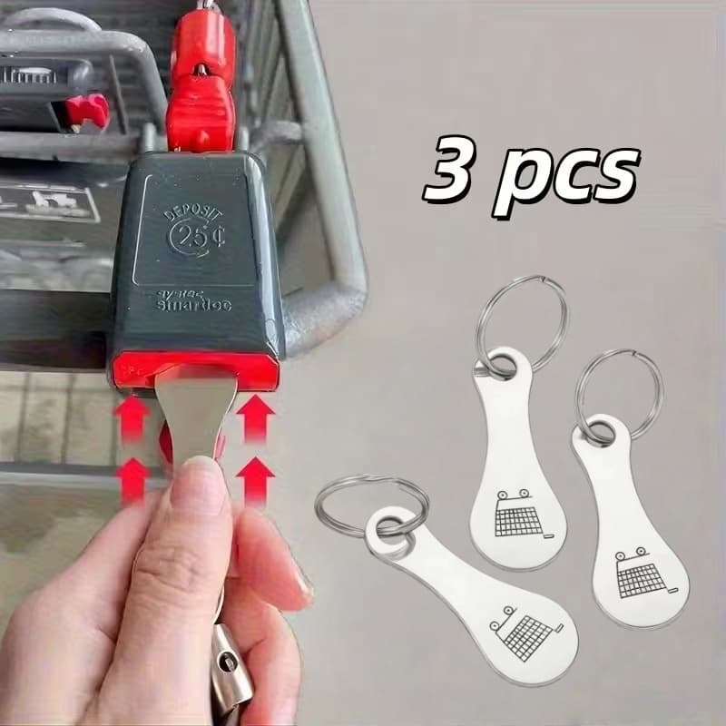 TEMU 3pcs Set Of Stainless Steel Keychains With Shopping Cart Logo Design, Featuring , Fashionable, And Minimalist Style Suitable For Daily Men And Women