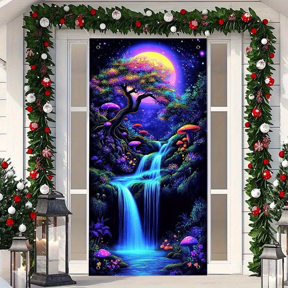 TEMU 2d Door Banner, 1pc Door Curtain, Polyester Non-electric Artist Home Decoration, Featuring Dam, Mushroom, And , Suitable For Living Room, Office, And Dormitory- Fits Most Doorways