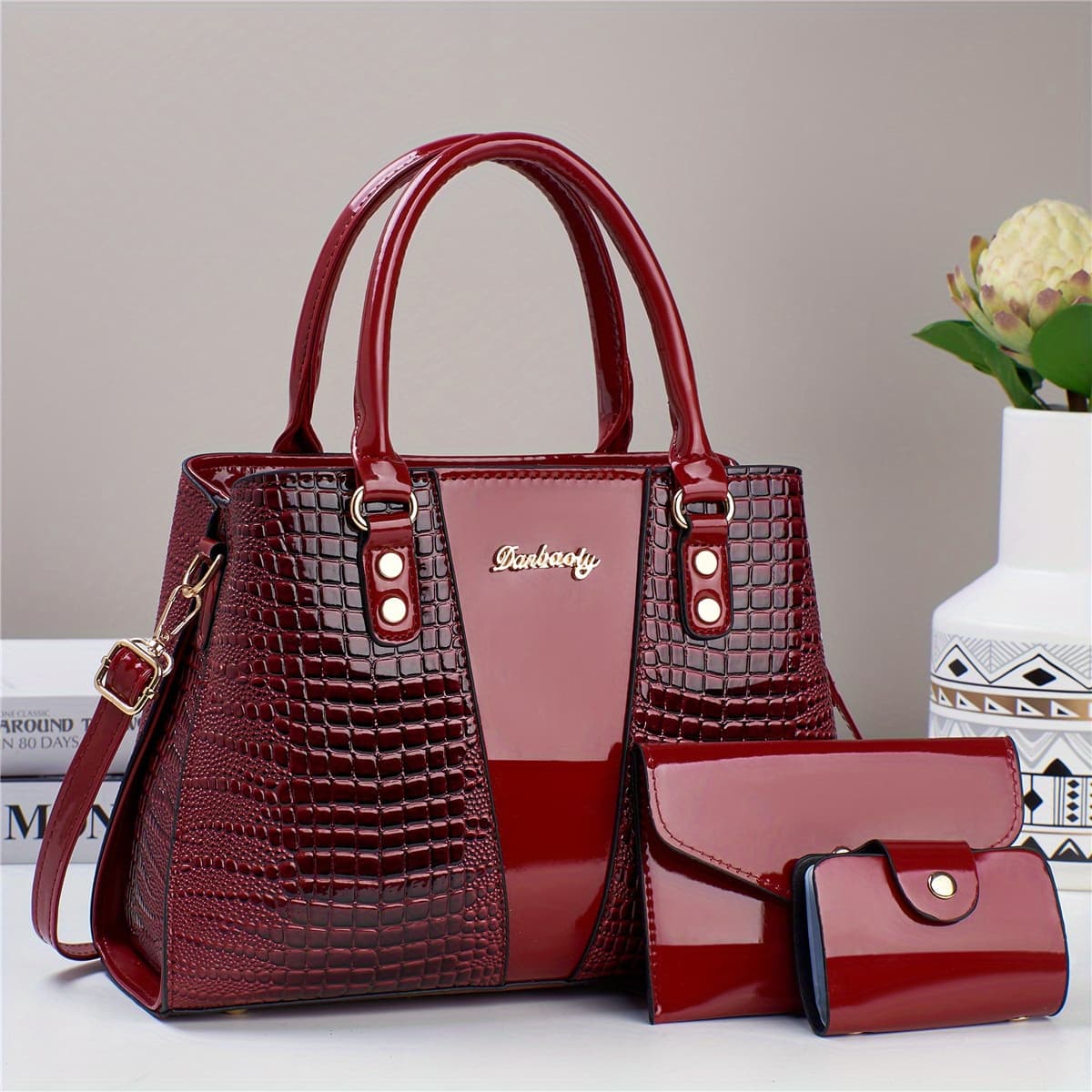 TEMU Women's Versatile -shoulder Crossbody Bag Fashionable Tote Bag Clutch Card Bag Three-piece Set
