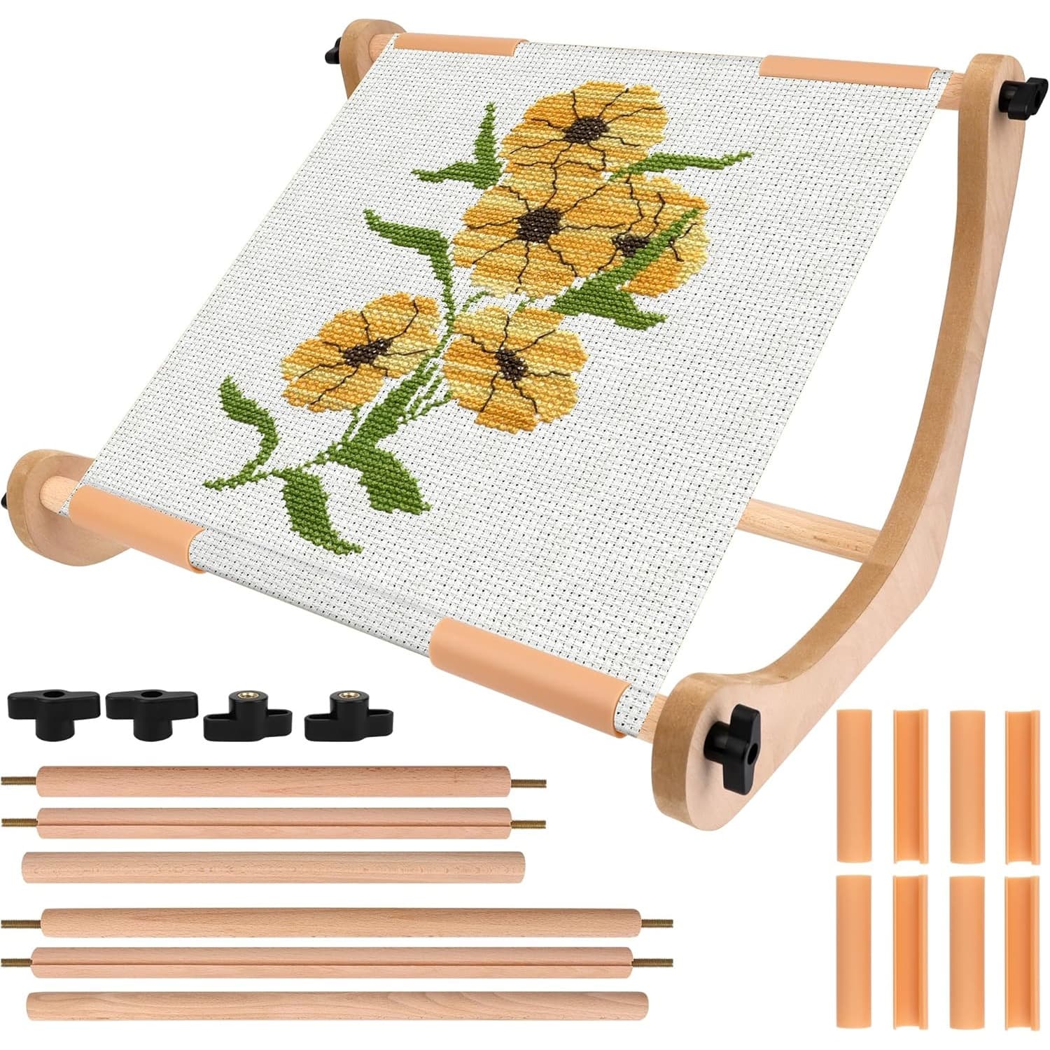 TEMU Adjustable Embroidery Table Stand Wood Embroidery Hoop Holder Hands Free Cross Stitch Hoop Stand For Arts Crafts Sewing Needlework Cross Stitch Supplies