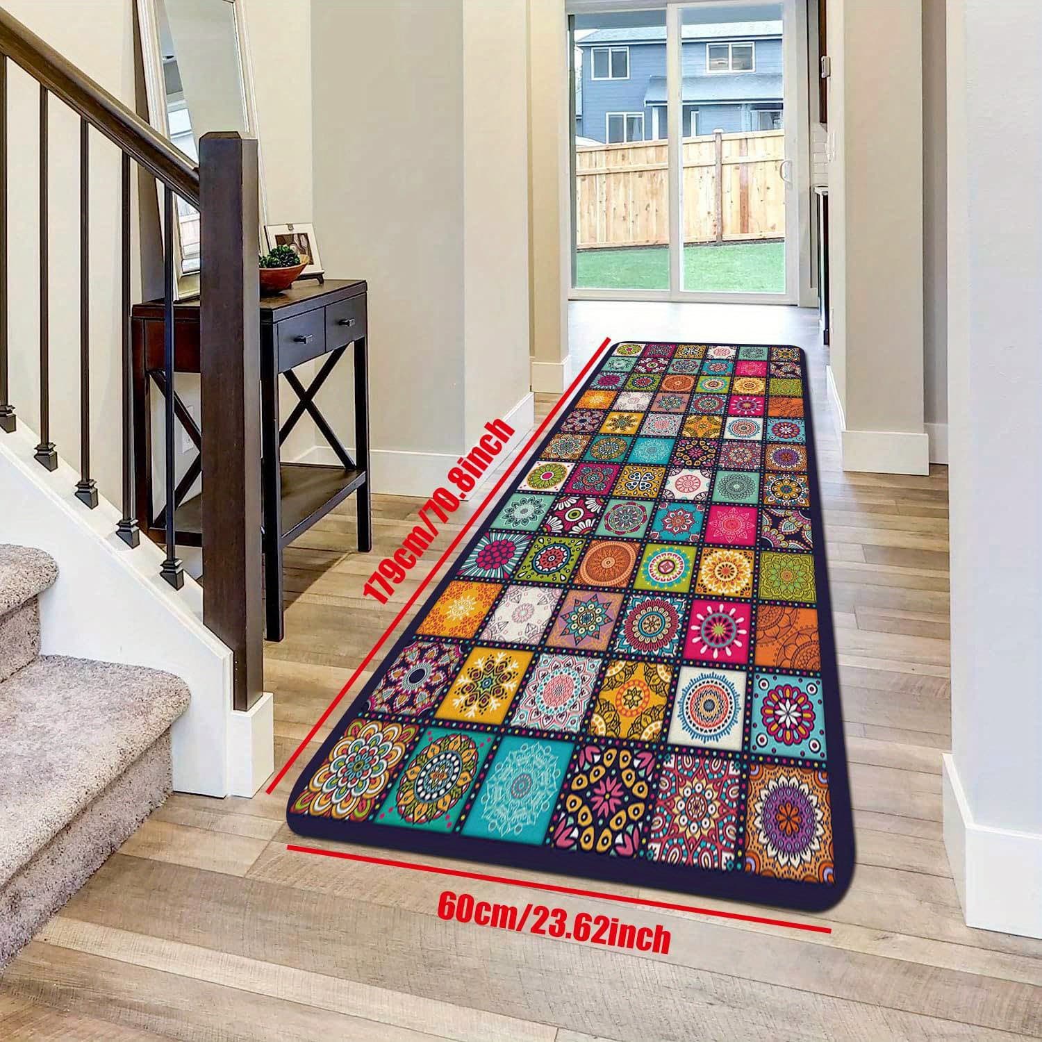 TEMU Chic Modern Kitchen Mat With Vintage Mandala Print - Soft, Non-slip Runner Rug For Dining, Bar, And Laundry Room - Machine Washable Polyester Home Decor