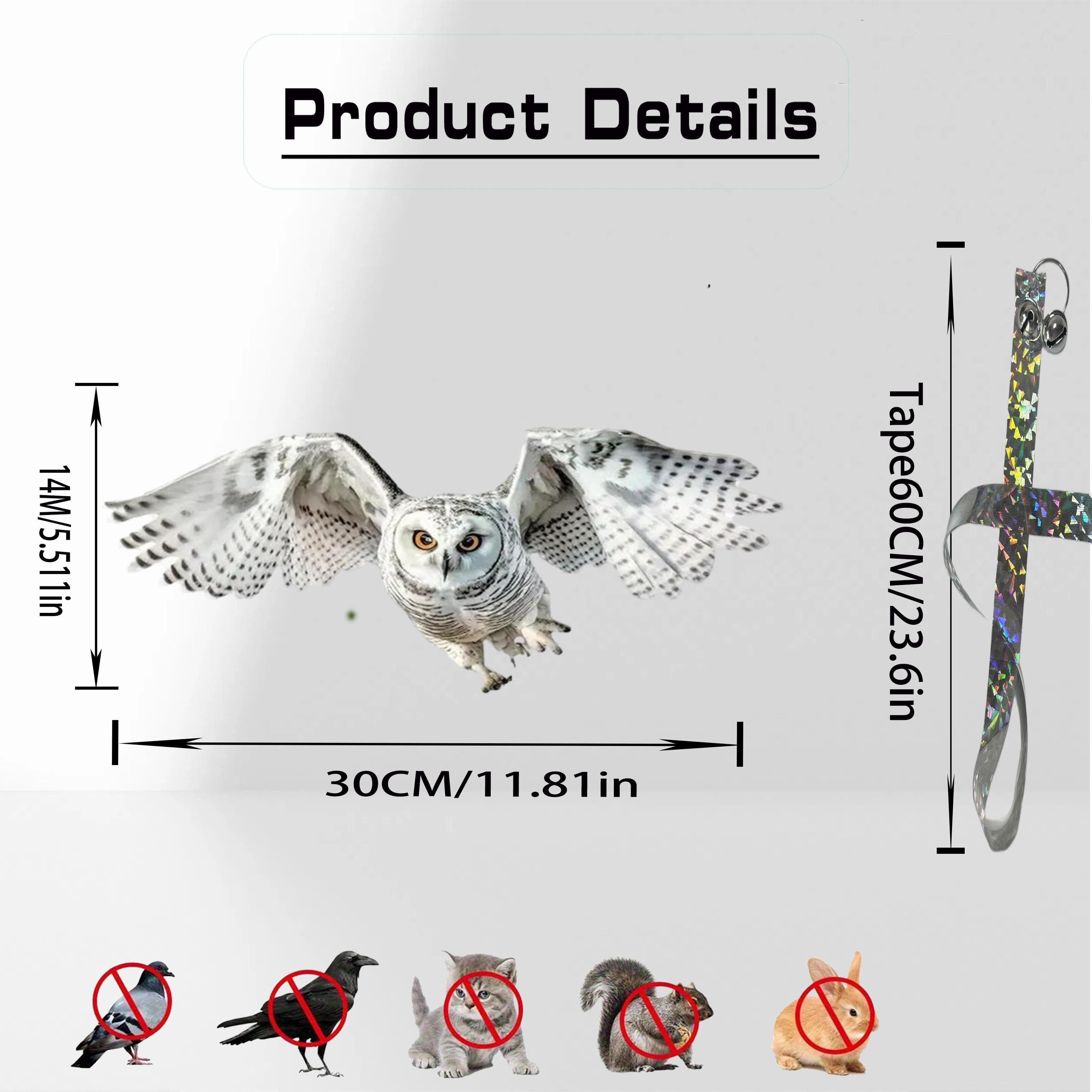 TEMU 1pc Realistic Owl Garden Figurine & Glitter Ribbon - Outdoor Bird Deterrent Decoration Suitable For Courtyard, Flower Beds, , Durable Plastic Suitable For Poultry, -free Bird For Gardens, 2d Flat