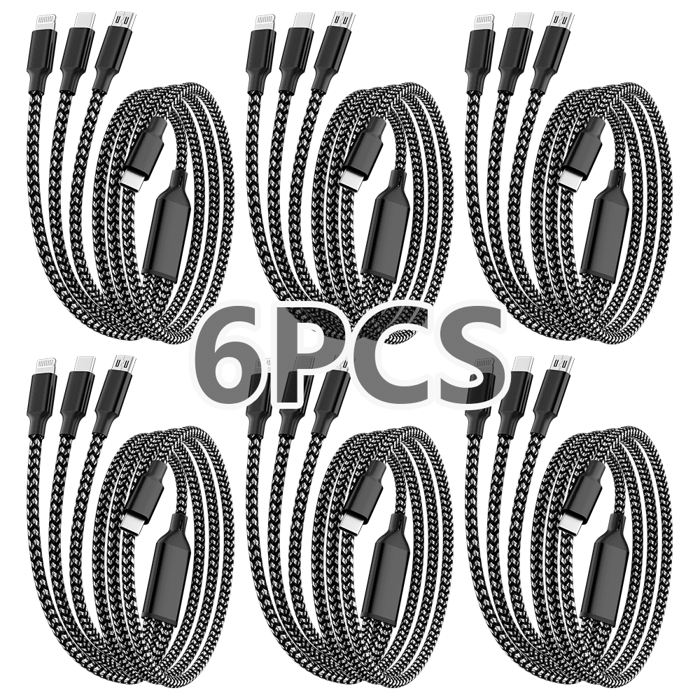 TEMU 6pcs 3in 1 Charging Type C Usb Cable Type C Usb Micro For Iphone Huawei Xiaomi Multi Port Multiple Charging Wire
