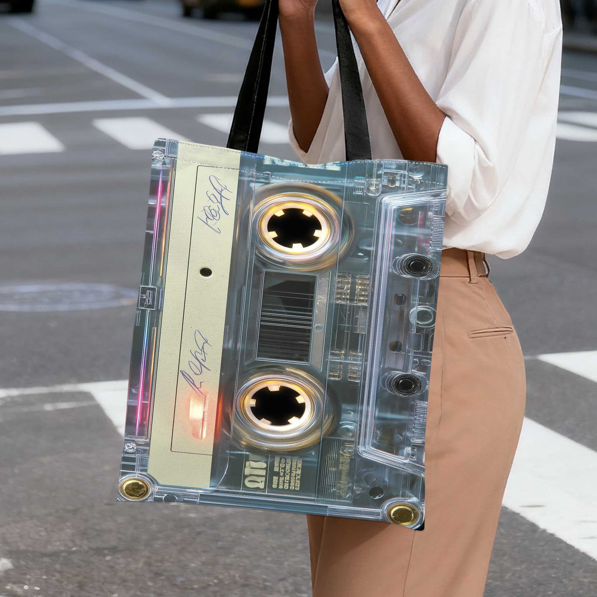 TEMU 1pc Tape Goods Art Retro Cassette 2d Printed Women's Shoulder Bag | Large Capacity Tote | Casual Travel, Camping Beach Shopping Multi-scene Use | Reusable Fashion Gift