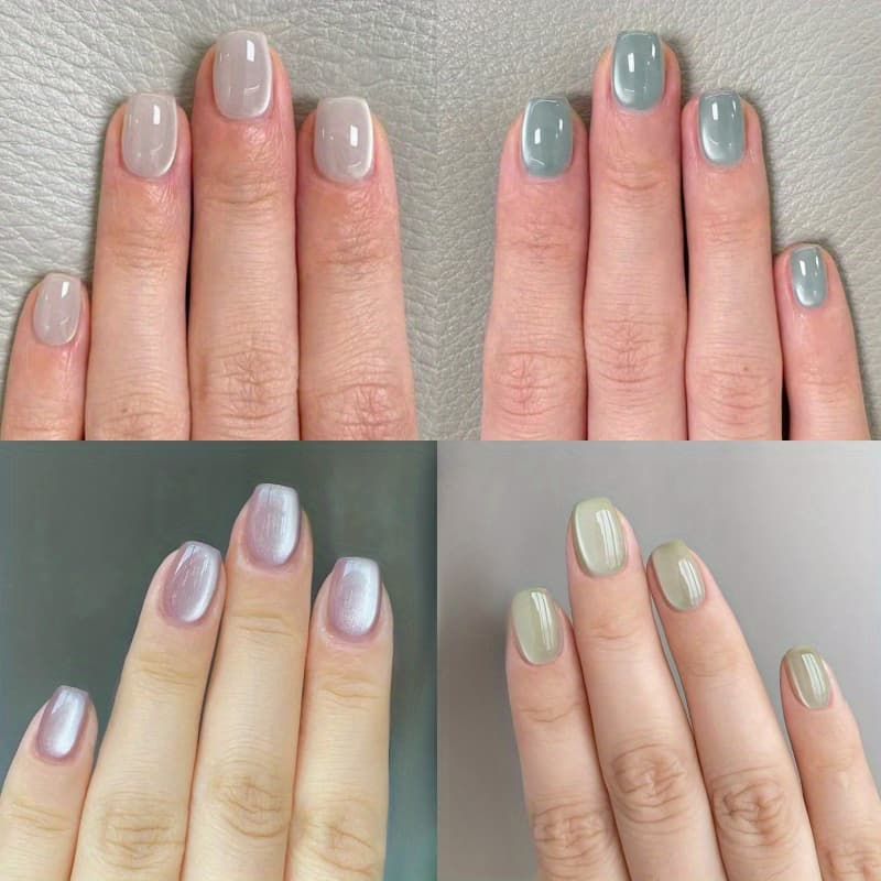 TEMU 4 Bags (96pcs) Of Short Square Patch Nails, Cat Eye Fake Nails, Green, Pink, Blue, Gray Full Coverage Gradient Fake Nails, Suitable For Women And
