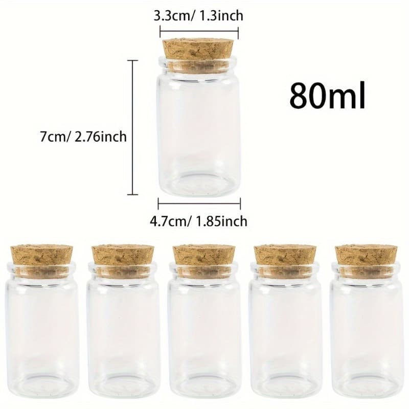 TEMU Set Of 6 2.71 Oz Bottles Featuring Cork Stoppers, Transparent Decorative Vials Ideal For Home Decoration, Unscented Glass Jars For Storing And Decorative Items