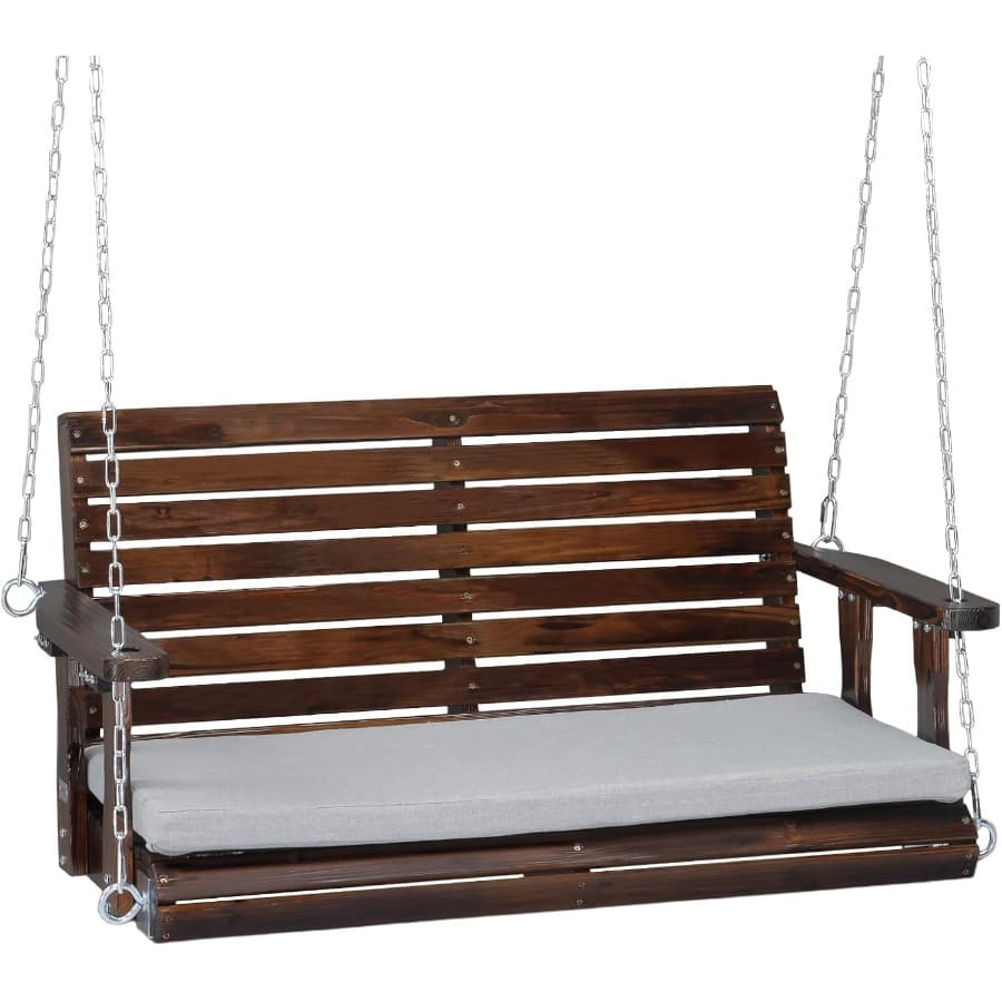 TEMU Heavy Duty 4 Ft Outdoor Porch Swing | 880 Lbs Capacity Wooden Patio Swing With Adjustable Chains For Yard, Garden, Lawn And Balcony, Rustic Farmhouse Style By Bonnlo