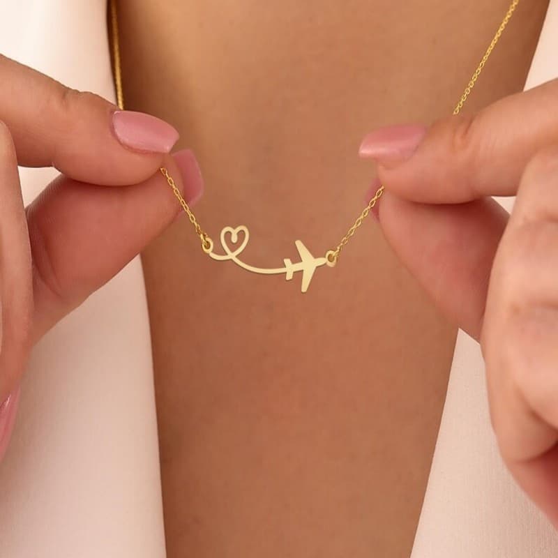 TEMU Airplane Necklace Travel-inspired Pendant With 18k Golden Plated Copper Jewelry For Women Unique Adventure Gift