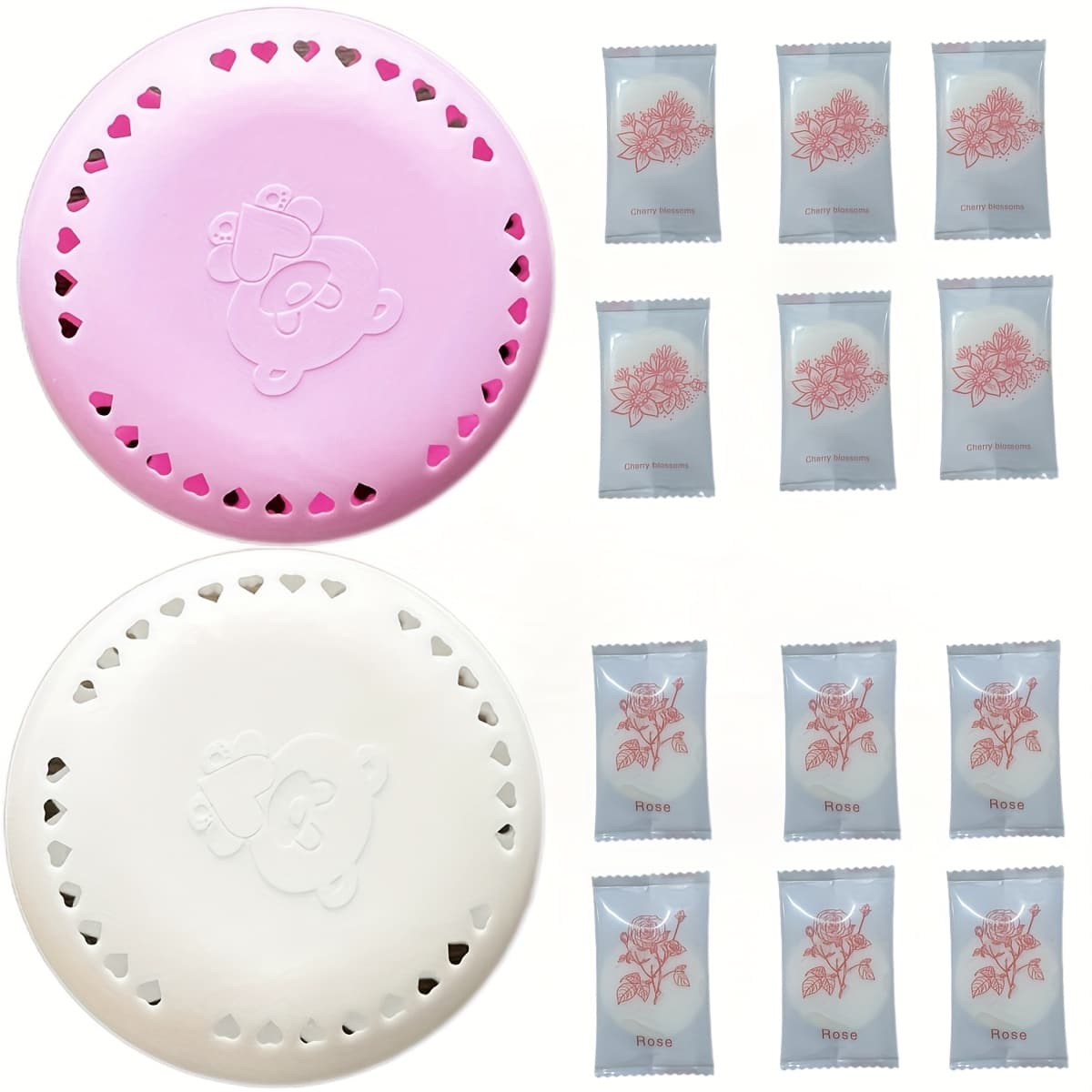 TEMU 12 Scented Tablets + 2 Boxes Of Rose And Cherry Freshener Tablets - Long-lasting Deodorizer For Home, Car, Bathroom, Wardrobe, And Closet - Compressed Solid Deodorizer With Extra Casing