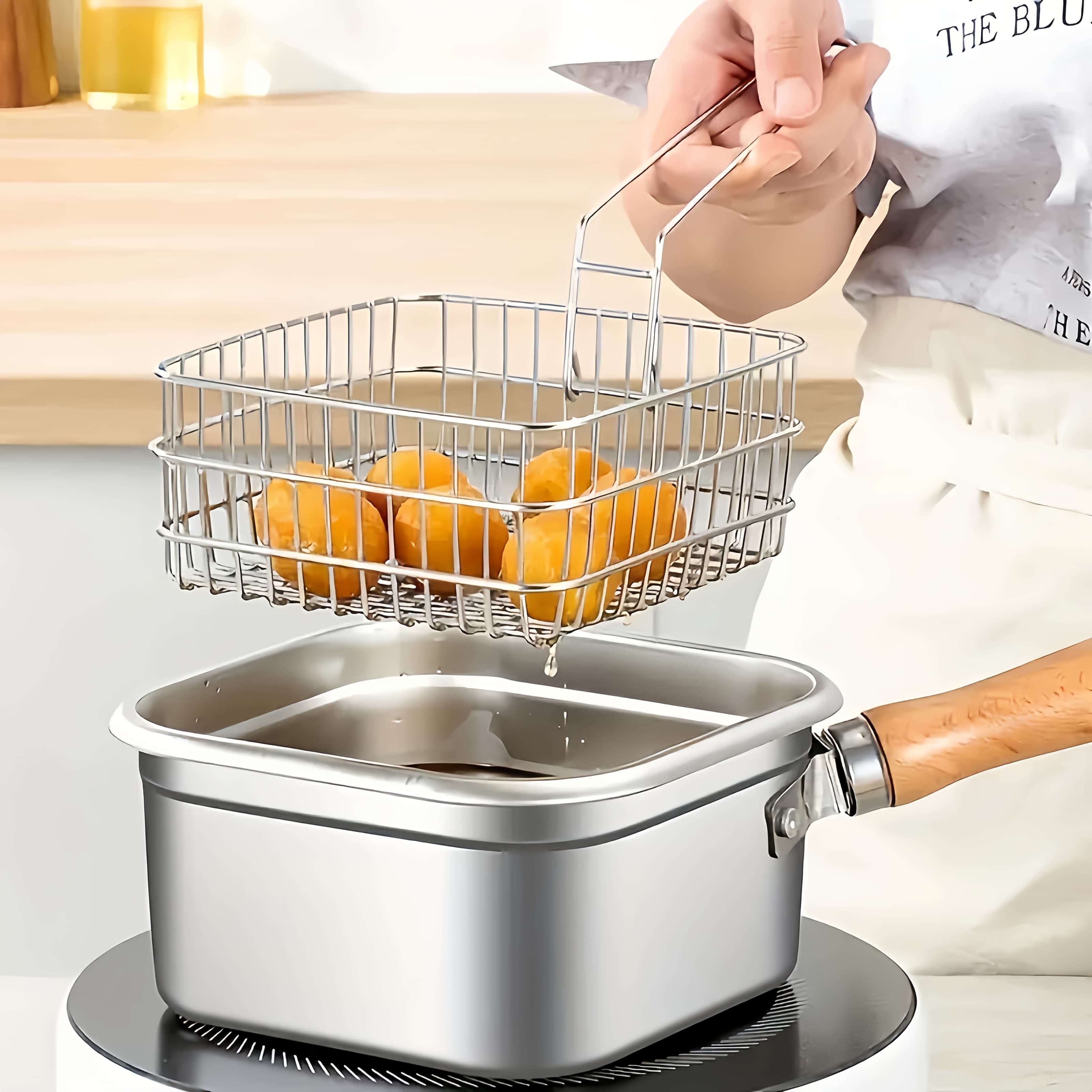TEMU Stainless Frying Pan, Household Milk Pot For Cooking Noodles, Portable Outdoor Fryer, Compatible With All Stoves, Used For Cooking, Holding Soup, And Displaying Food
