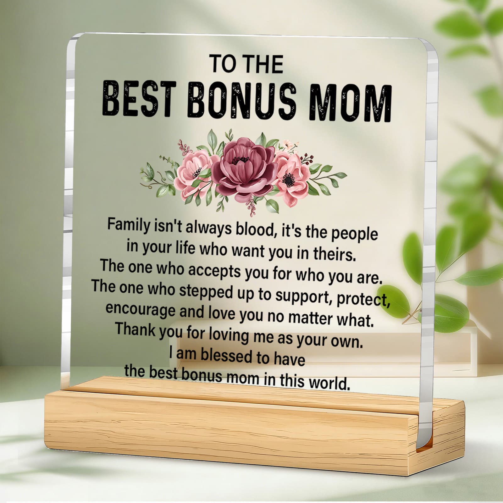 TEMU 2d Flat, 1pc "the Mom" Acrylic Plaque Desk Decor Sign - Floral Step Mom Gift Suitable For , Birthday, Christmas, Or Office Decoration - For Bonus Moms, Step Mothers, Families, 2d Flat