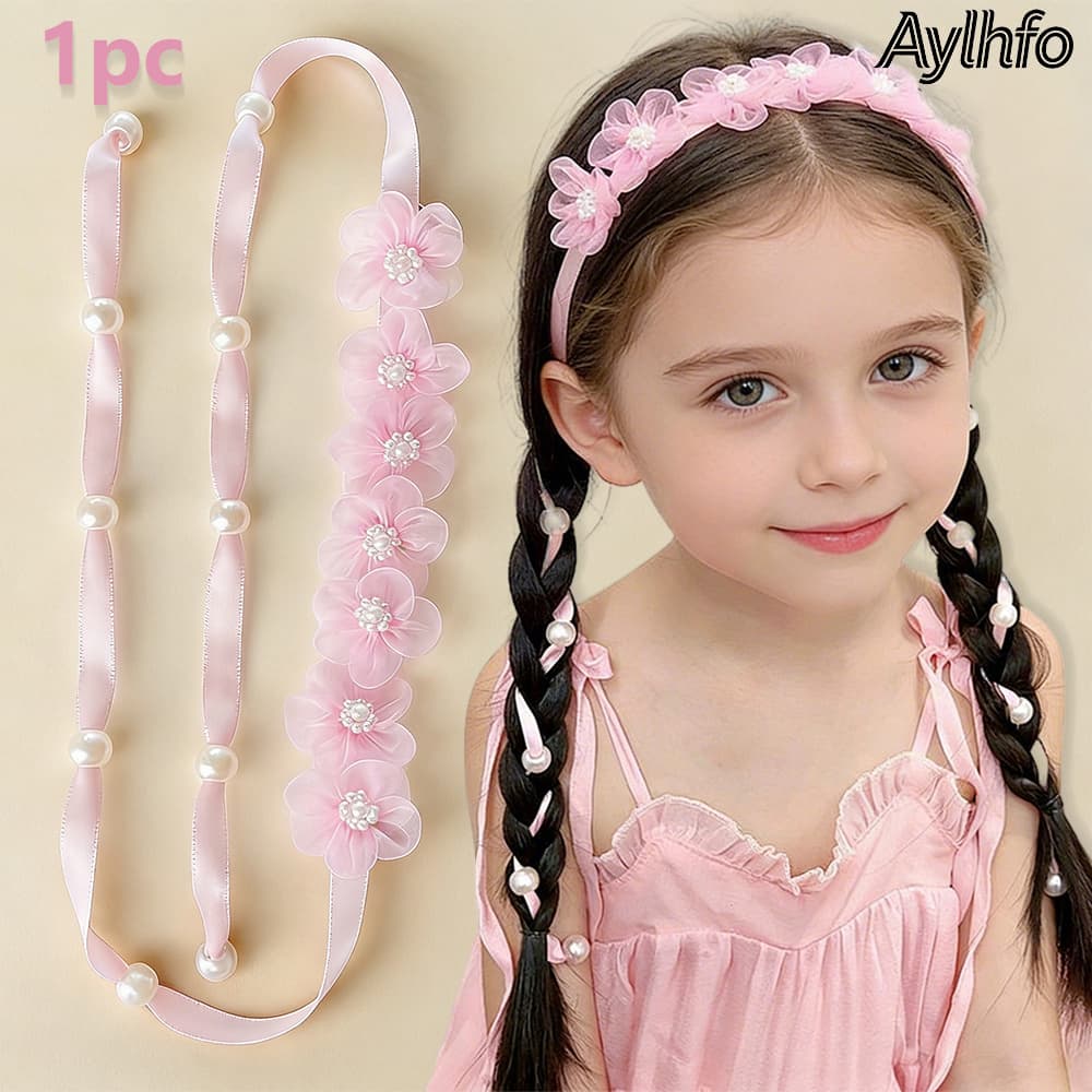 TEMU 1pc Spring New Style Organza Flower Long Ribbon Braided Headband, Fashionable Bohemian Style Floral Hair Tie, Braided Hair Cord, Suitable For Daily Wear And Holiday Parties