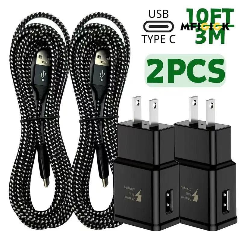 TEMU Mfiglgk 2pcs [type C Charge Cable] Usb C Phone Wall Charger Block Type C Charge Cable Cord For For Galaxy S21 S20 A51 A14 A13 5g A12 For Xiaomi For Iphone 15 16