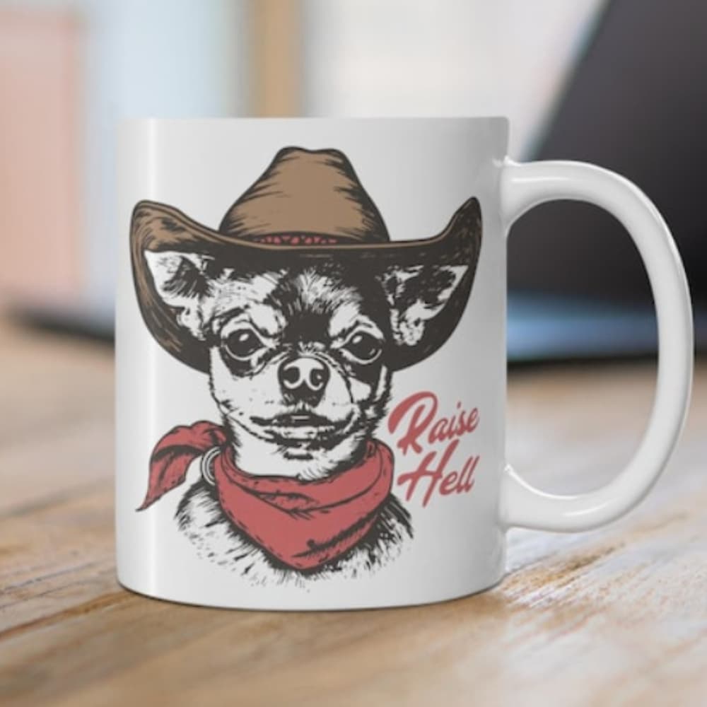 TEMU Chihuahua Cowboy Western Graphic Coffee Mug - 11oz White Ceramic Mug With Double-sided Print, Cute Dog Lovers Gift For Office & Home Use, Hand Wash Only,