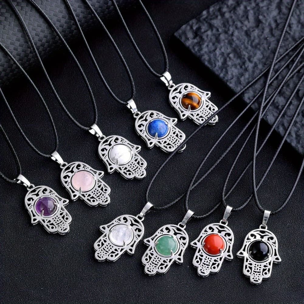TEMU 10pcs Natural Hand Pendant Necklace Set - 5pcs Pendants + 5pcs Necklaces, Perfect Gifts For , Lovers, And Yourself, , Wear, Everyday Accessory|elegant Necklace|durable Necklace