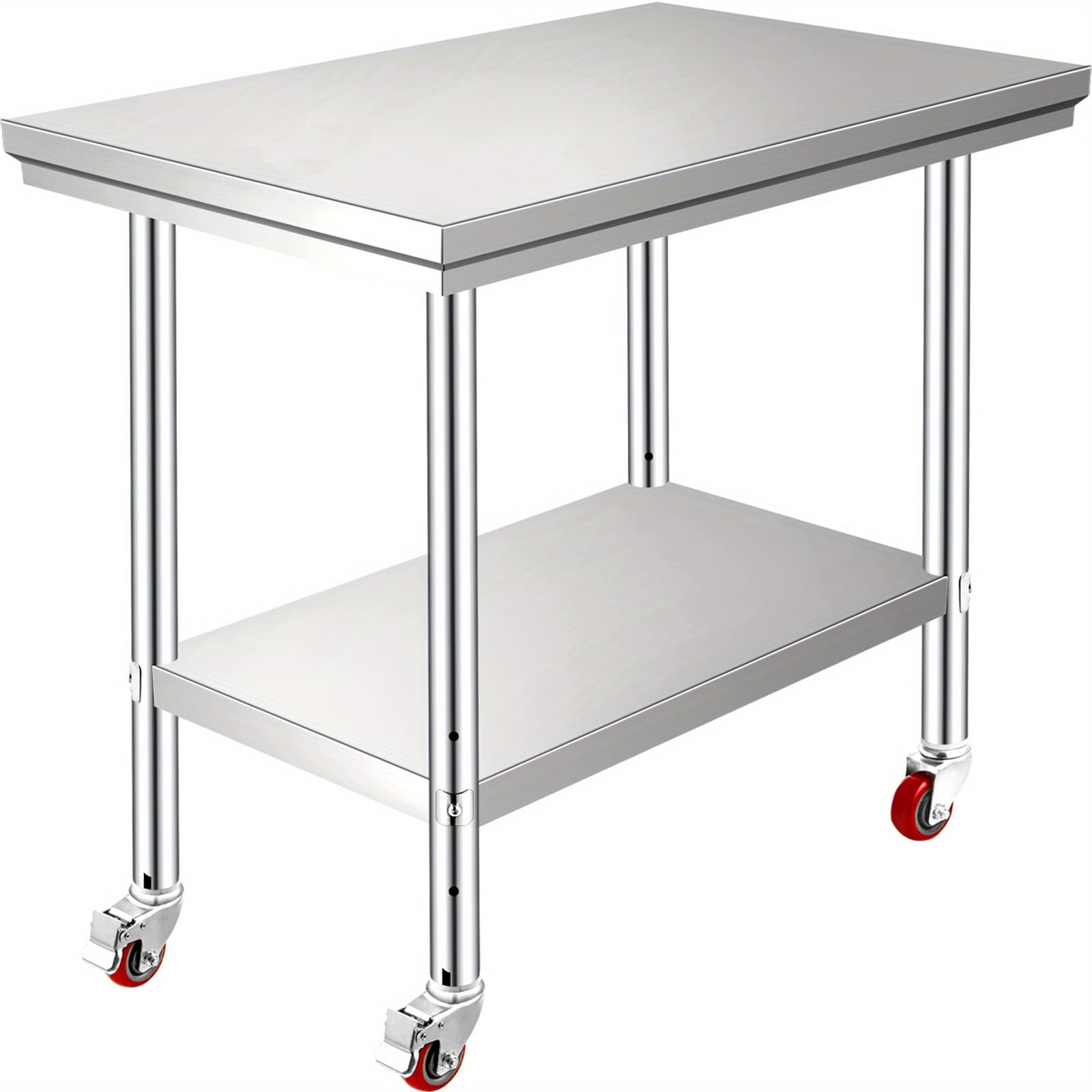 TEMU Happybuy Stainless Steel Whappybuy Stainless Table 30" X 24" X 33", 700 Lbs Capacity, Heavy-duty Food Prep Table With 4 Wheels, Adjustable Height For Commercial Kitchen, Silvery