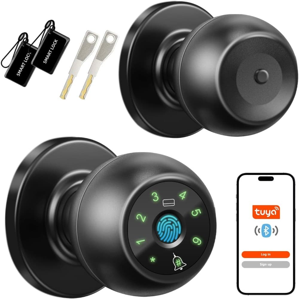 TEMU Smart Fingerprint Door Handle, This Biometric Lock Offers 5 Unlocking : Via Fingerprint, App, Ic Card, Password, And Backup Key. A Keyless Entry System, Ideal For Bedrooms And Apartments