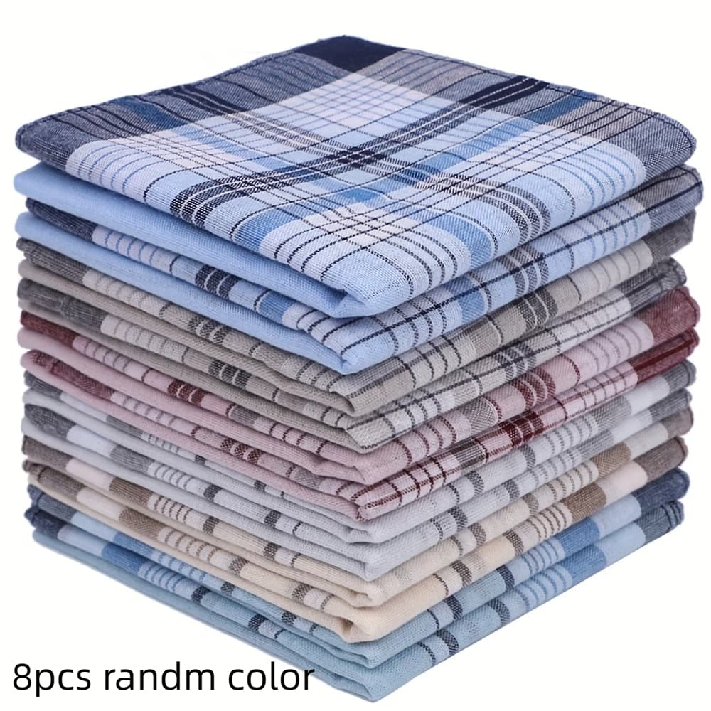 TEMU 8/9pcs Random Colors Men's Handkerchiefs Soft Handkerchiefs For Mens Pocket Square Gents Hankies, Gifts For Father Mum