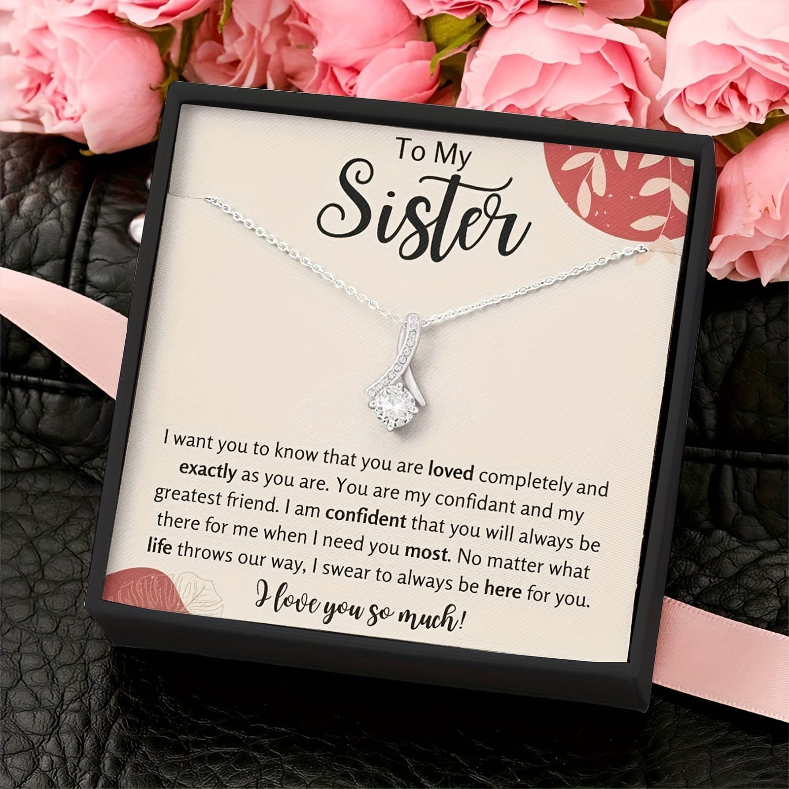 TEMU Gift Box Necklace For Sister, Christmas Gift, Birthday Gift, Necklace Jewelry Gift, Includes Message Card And Gift Box, Winter And New Year Jewelry For Sister