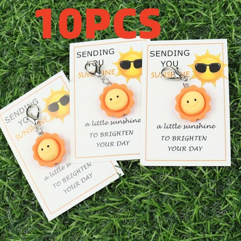 TEMU 10pcs Set Of Enthusiastic Sun Keychains, Mini Bag Pendant Accessories, With Sun Greeting Cards, Suitable As Encouragement Gifts For Family, , Colleagues, And Employees, Energy Gifts