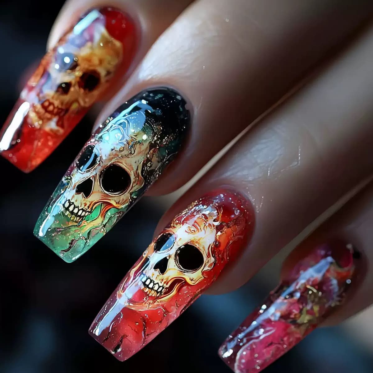 TEMU A Set Of 48 Medium To Long Halloween-themed Fake Nails Featuring A Design, Perfect For Women