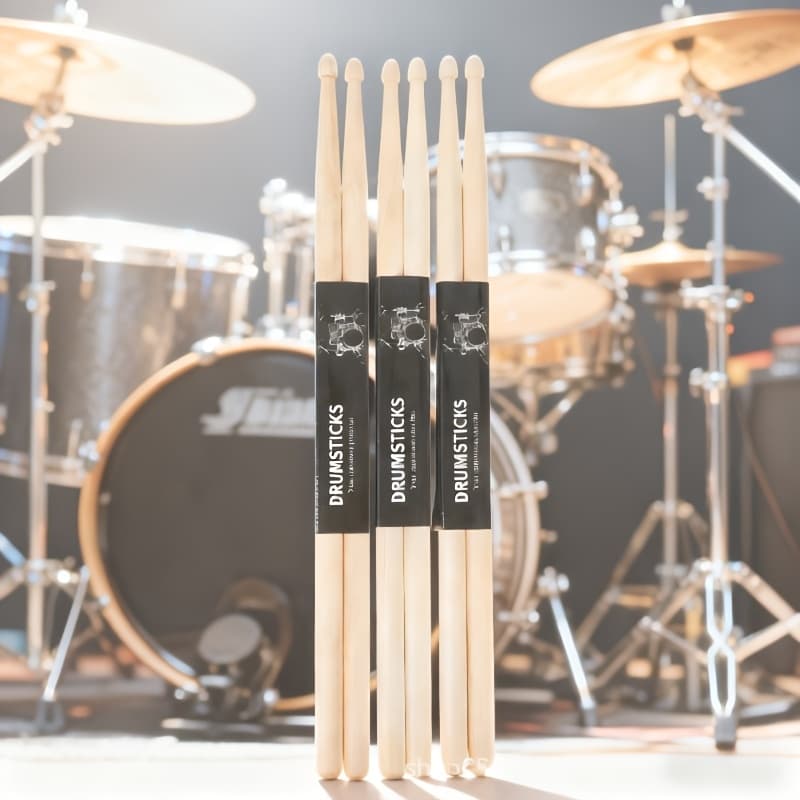 TEMU 6-pack 5a Drumstick Set | Designed For A More Powerful And , Featuring A Rear-weighted Design, Lacquered Surface, Chestnut-shaped Tips, And An Oak Structure - Includes 3 Pairs Of 5a Drumsticks