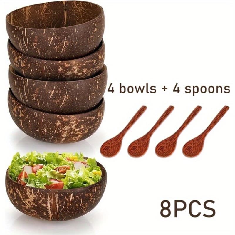 TEMU And Wooden Spoon Setcoconut Shell Bowls Polished Bowls Salad Bowls For Smoothie, , Fruit, Salad & Yogurt - And Serving Bowls, Kitchen Decorcc, Christmas Gifts(8/16pcs, Polished)