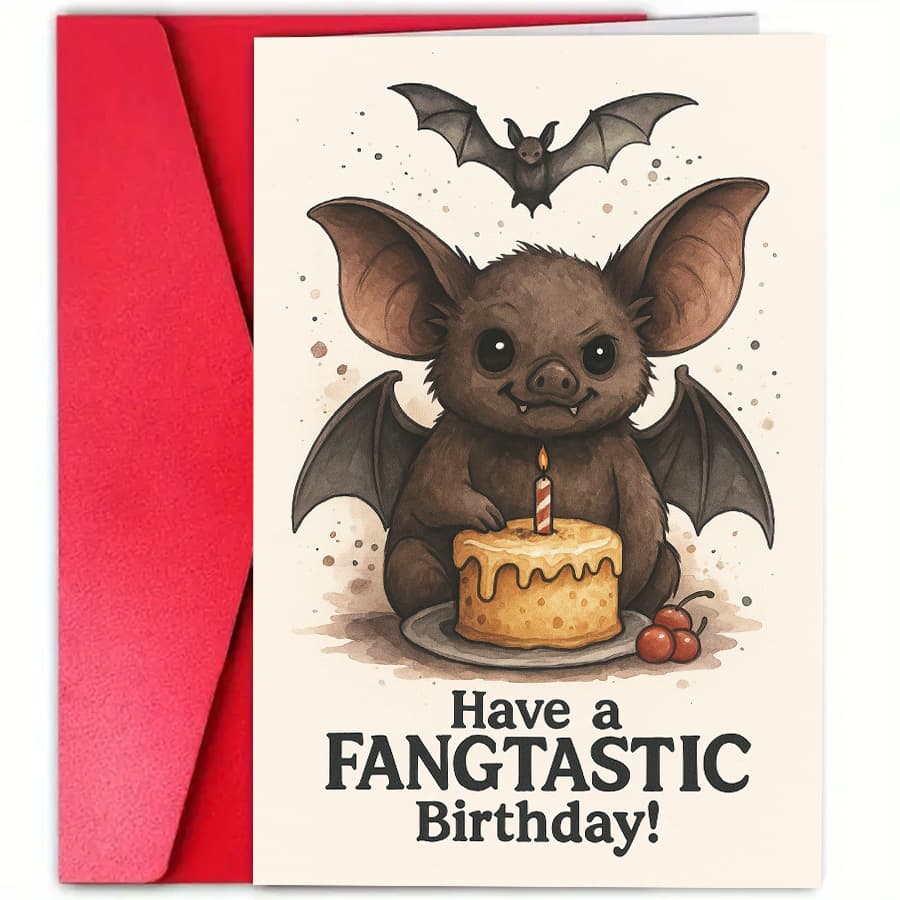 TEMU 1pc Cute Bat Birthday Card For Adults Unique Birthdays With Fun And Whimsical Animal Design Perfect For Vampire And Halloween Enthusiasts