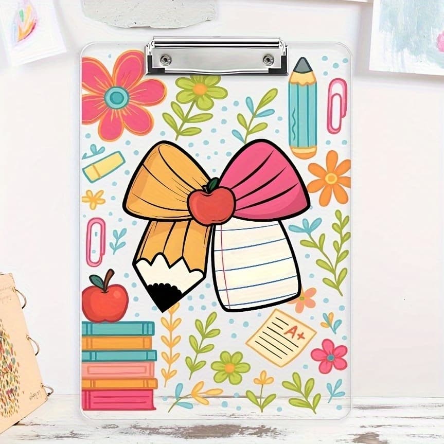 TEMU 1pc A4 -painted Acrylic Clipboard With Metal Clip - Pencil With , Ideal For Office - Teacher Student Christmas, Halloween, Back To School, Birthday And Graduation Gifts