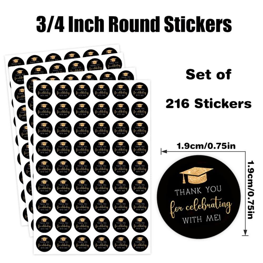 TEMU 216pcs Graduation Thank You Themed Round Stickers, Graduation Accent , Perfect For Gift Tags, Gift Bags, Gift Boxes, Party Favors And More, Gratitude