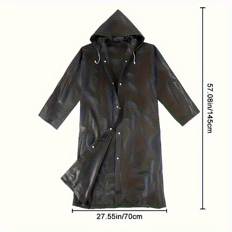 TEMU High Quality Long Raincoat-durable Eva Material, Hooded Design With Drawstring , Suitable For Outdoor Activities Such As Cycling, Hiking And Fishing-black
