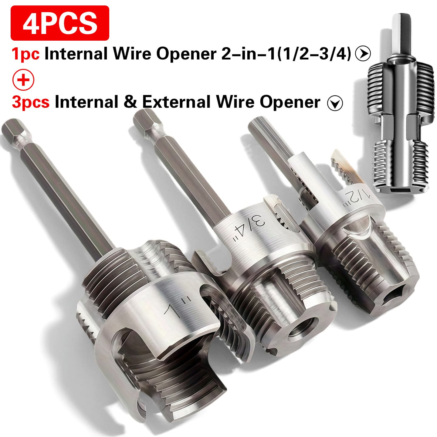 TEMU 4pcs/set Heavy Duty Pipe Threading Kit 1/2", 3/4", 1" Inch Internal External Threads For Pvc Ppr Plastic Pipes With Drill For Plumbing Installation