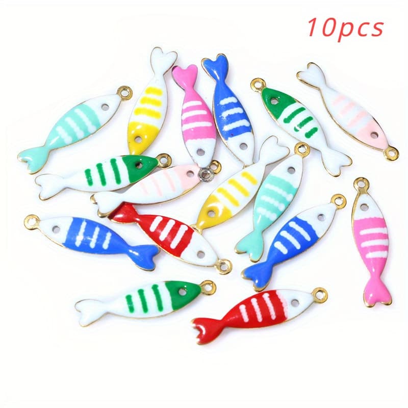 TEMU 10pcs Colors Stainless Steel Double-sided Enamel Striped Small Fish Pendants Accessories Material 18x5mm