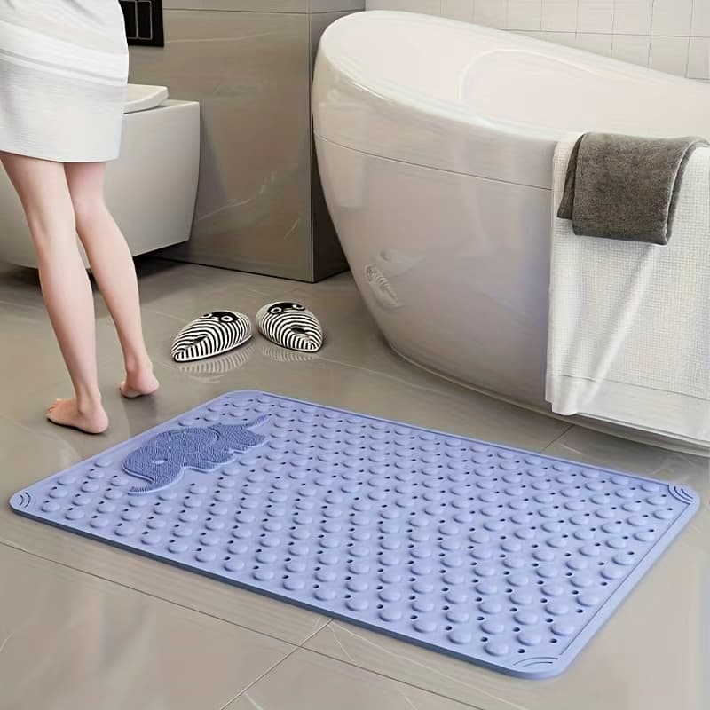 TEMU Nonslip Bath Tub Shower Mat With Suction Cups, Tpe Bath Mat For, Bathtub Bathroom Mats, Machine Washable, Smooth/non-textured Tubs Only, 30l X 17w Inch(light Gray)