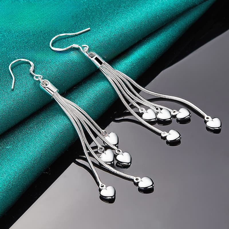 TEMU 1 Pair Of Tassels 5 Snake Bone Chain Heart Earrings - Hypoallergenic - Boho Retro Style - Suitable For Casual Attire With Gift - Perfect Feminine Charm - Valentine's Day Gift