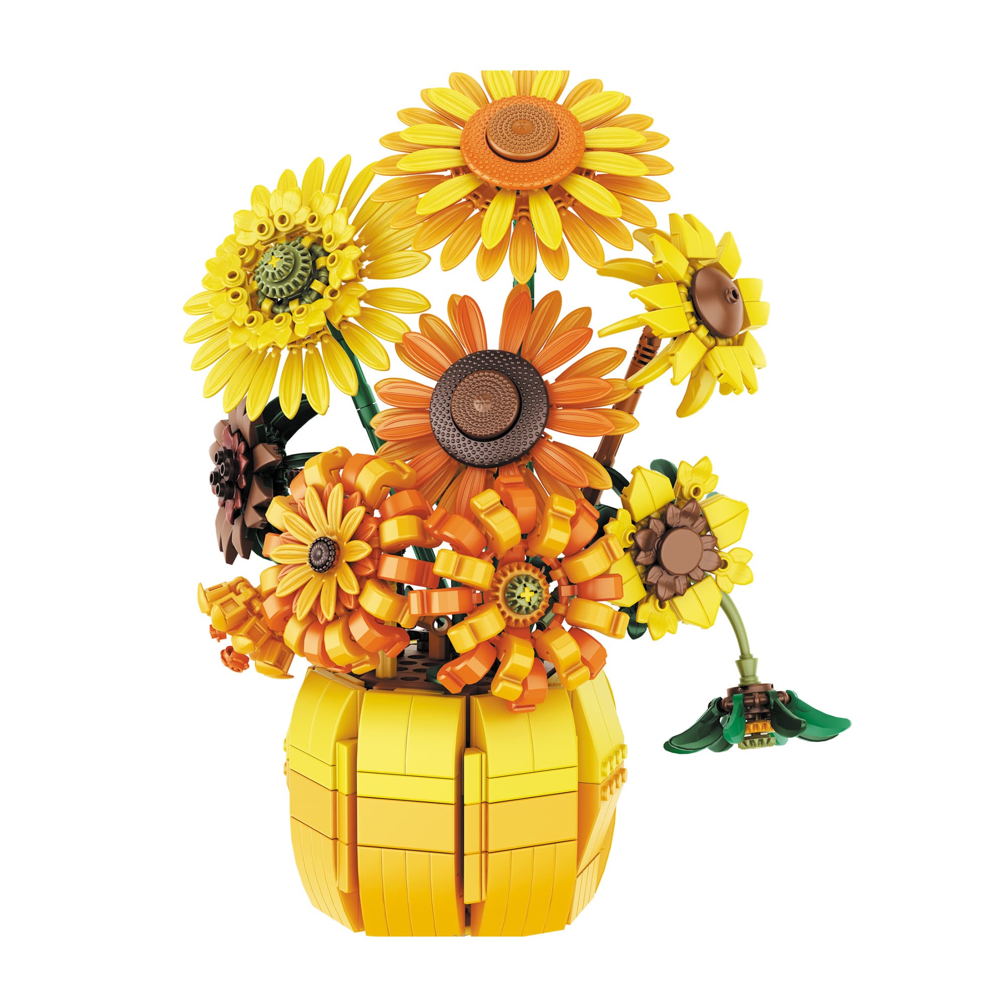 TEMU 1009pcs Sunflower Bouquet Building Blocks Set, Realistic Floral Designs, Perfect For Projects, Vibrant Yellow Colors, Durable Materials, Home Decor, And Gifts