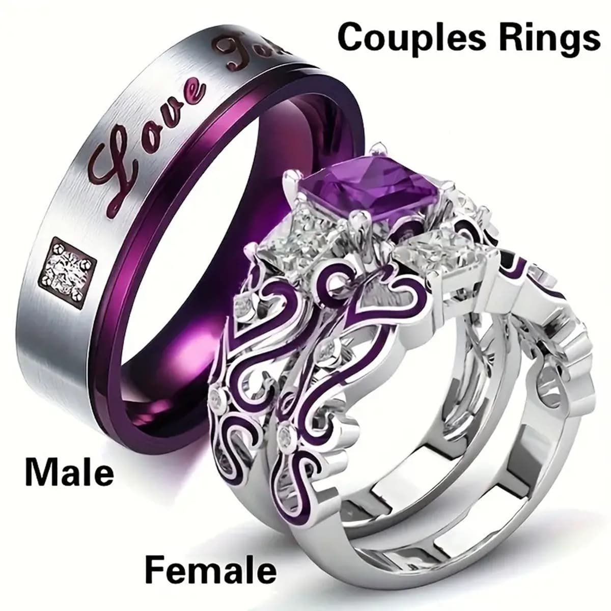 TEMU 3pcs Women's Alloy Ring Set Men' Steel Couple Engagement Ring Set Very Suitable For Wedding, Anniversary, Valentine's Day Gift