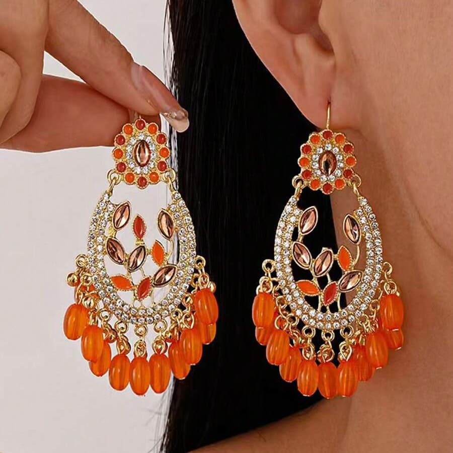 TEMU 1 Pair Fashionable Geometric Tassel Earrings, Suitable For Women Any Occasion