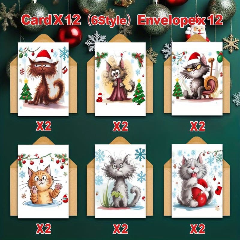TEMU 24pack Cat Christmas Winter Greeting Card, Snow Scenery Greeting Cards, Give , Family, Colleagues, Christmas And New Year Gifts