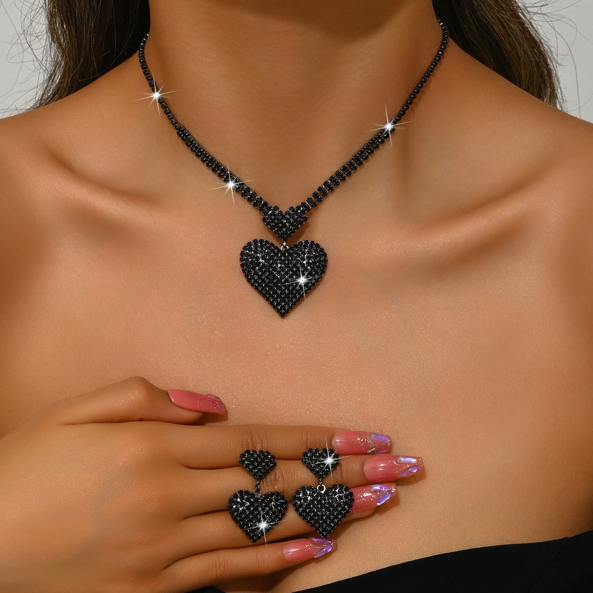 TEMU 3pcs/ Set Women' Luxury Heart Necklace Earring Set Fashionable Wedding Party Valentine's Day Gift Jewelry High-end Jewelry Accessories